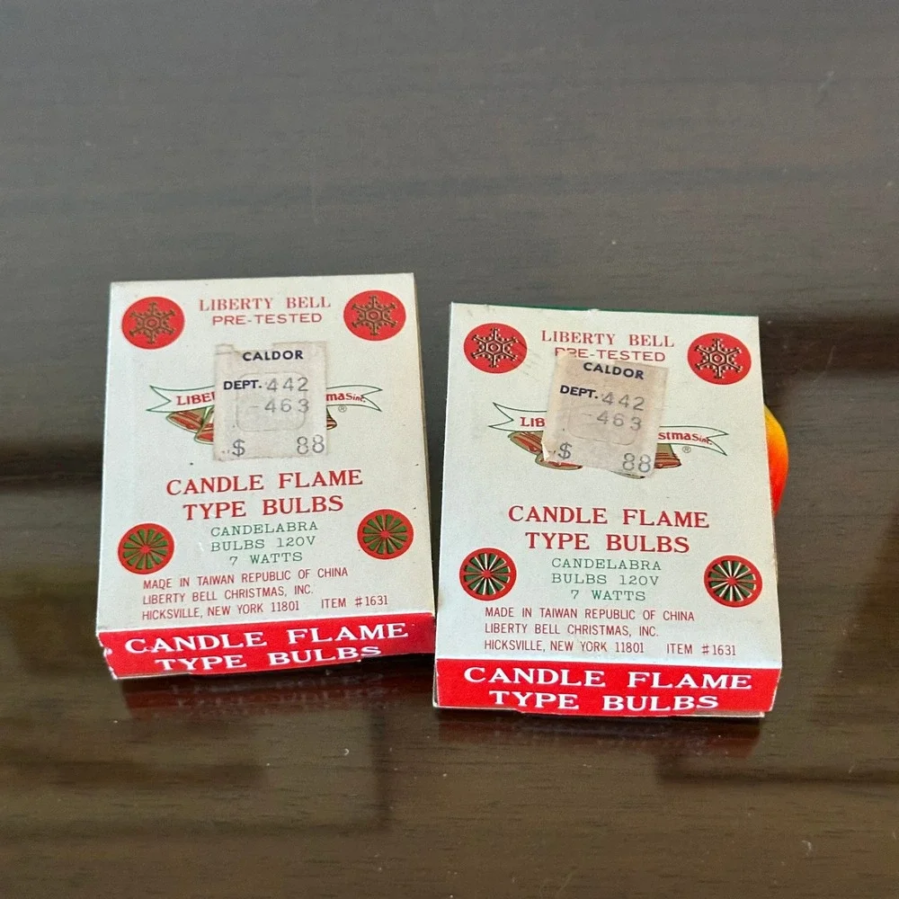 Vintage Liberty Bell Candle Flame Christmas Bulbs 2 Boxes 6 Bulbs UNTESTED